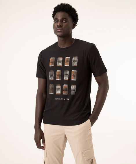 camiseta de algodão manga curta cerveja preta