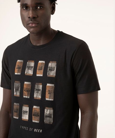 camiseta de algodão manga curta cerveja preta