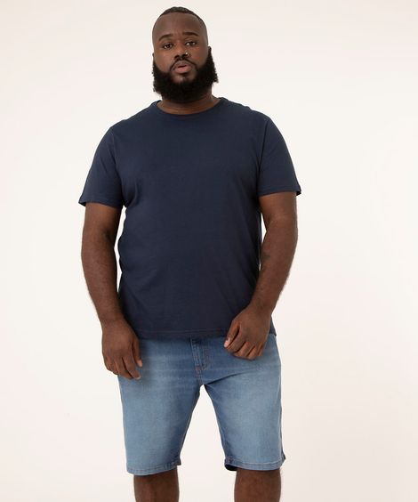 bermuda slim jeans plus size azul médio