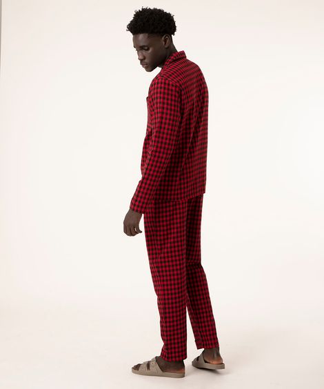 pijama camisa manga longa de flanela vermelho