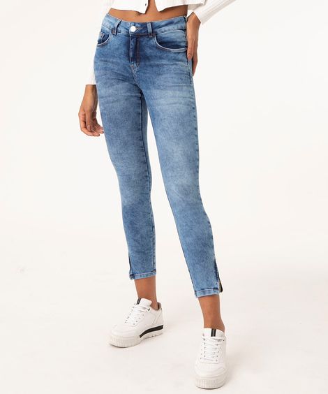 calça super skinny jeans com zíper azul claro