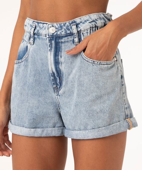 short mom clochard jeans cintura super alta azul claro