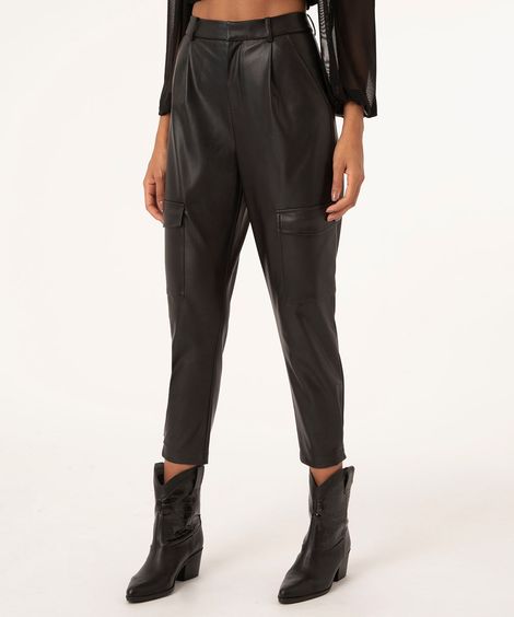 calça de pu slouchy cargo preta