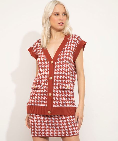 colete oversized de tricô pied de poule mindset marrom