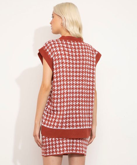 colete oversized de tricô pied de poule mindset marrom