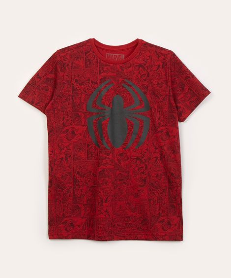 camiseta juvenil manga curta homem aranha  vermelho