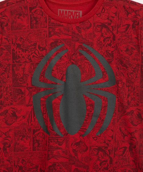 camiseta juvenil manga curta homem aranha  vermelho
