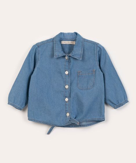 camisa infantil jeans com nó azul claro