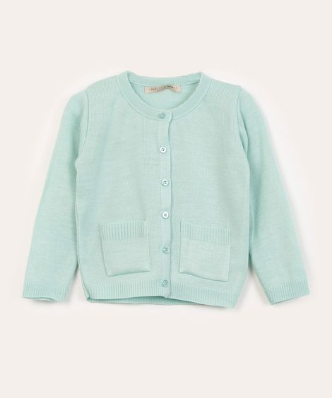 cardigan infantil básico de tricô bolsos verde claro