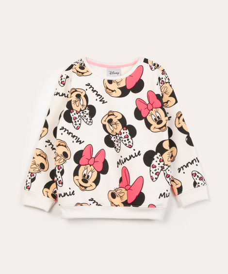 blusão infantil de moletom minnie mouse off white