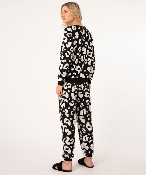 pijama de fleece animal print calça jogger preto
