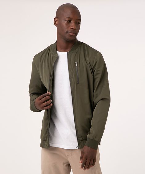 jaqueta bomber de nylon com bolso verde militar