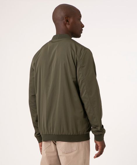 jaqueta bomber de nylon com bolso verde militar