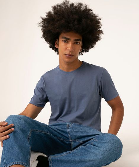 camiseta slim básica manga curta - azul jeans