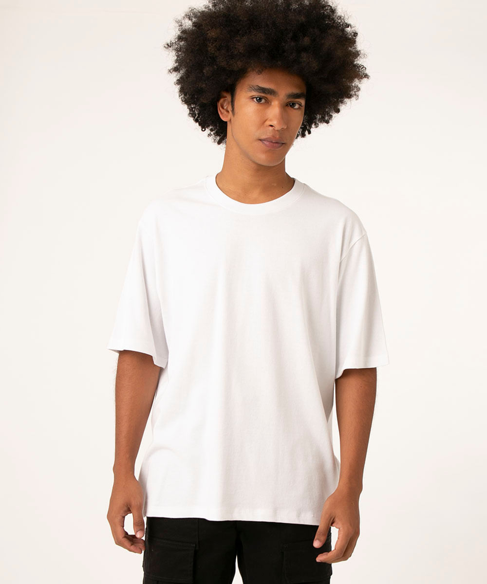 camiseta oversized de moletinho manga curta branca