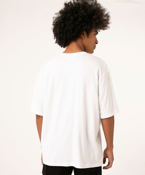 camiseta oversized de moletinho manga curta branca