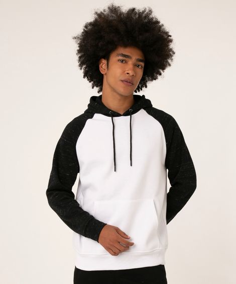 blusão de moletom com capuz manga longa raglan branco