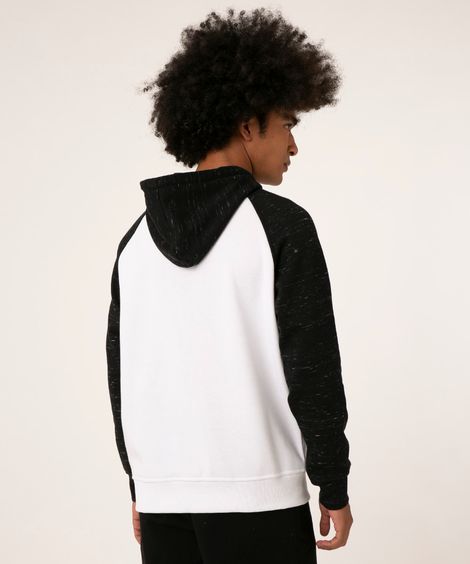 blusão de moletom com capuz manga longa raglan branco