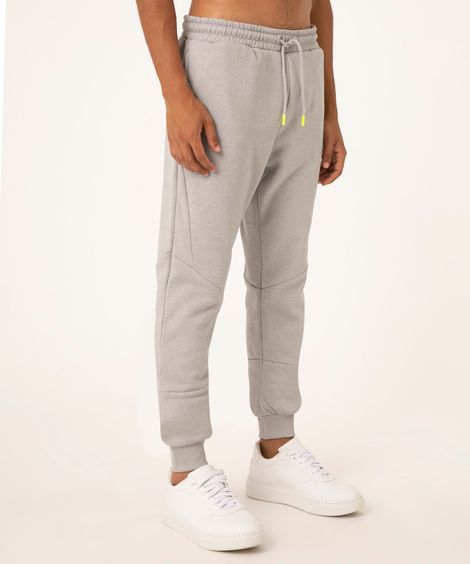 calça jogger de moletom com recortes cinza mescla claro