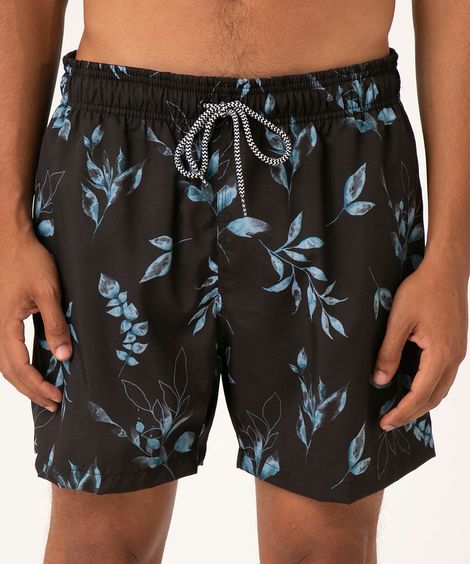 short surf folhagens com cordão azul marinho