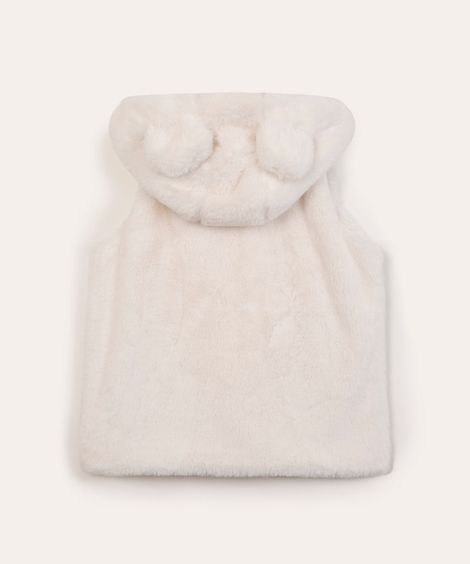 Colete Infantil de Pelo com Capuz Off White