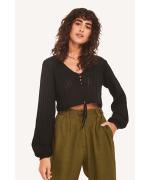 blusa cropped tricot vivi Garage PRETO