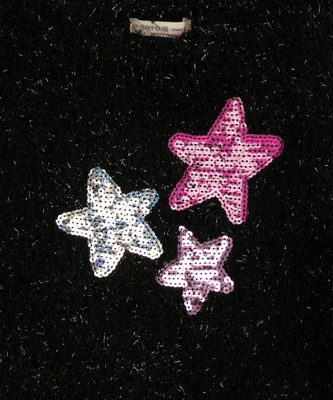 suéter infantil de tricô felpudo com estrelas em paetê preta