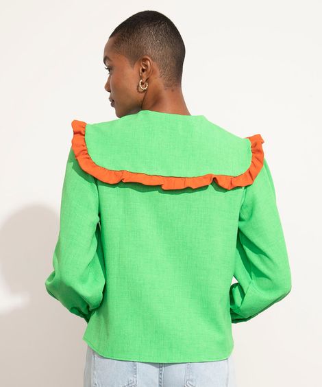 Camisa Manga Bufante Gola Boneca com Babado Mindset Verde