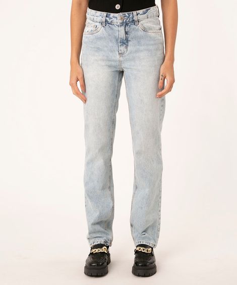 calça reta jeans cintura média azul claro