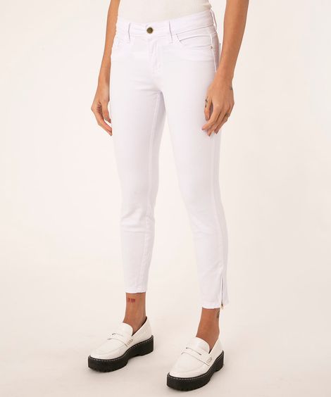 calça super skinny de sarja cintura média com zíper branca