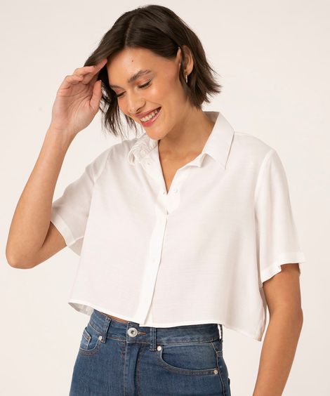 camisa de viscose manga curta cropped off white