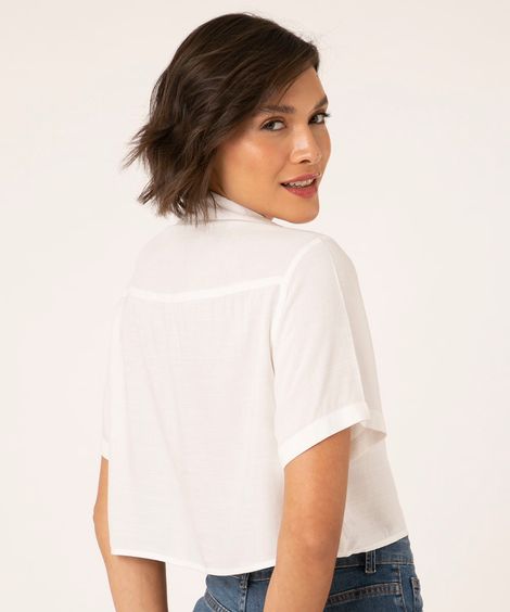 camisa de viscose manga curta cropped off white