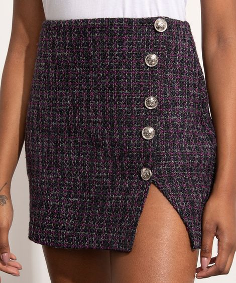 minissaia de tweed com botões mindset preta