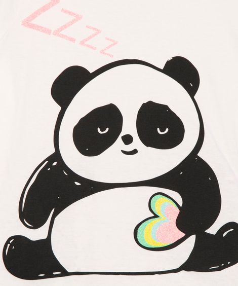pijama infantil de algodão panda com poá off white
