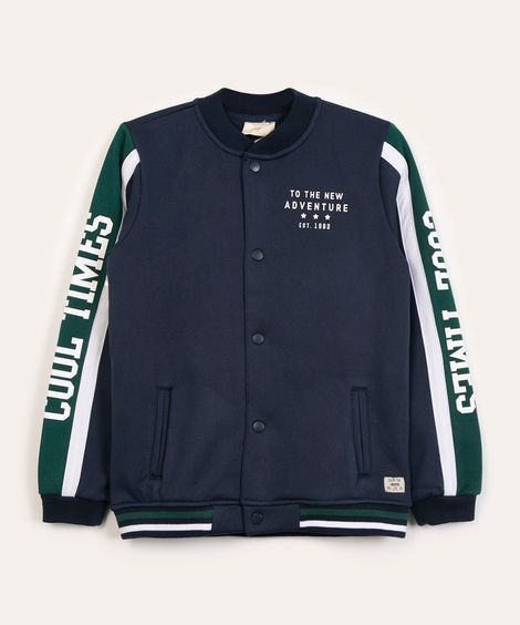 Jaqueta Bomber Infantil em Moletom com Bolsos Azul Marinho