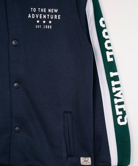 Jaqueta Bomber Infantil em Moletom com Bolsos Azul Marinho