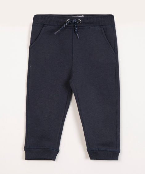 calça infantil de moletom com cordão azul marinho