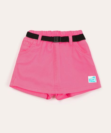 short saia infantil de sarja com cinto rosa