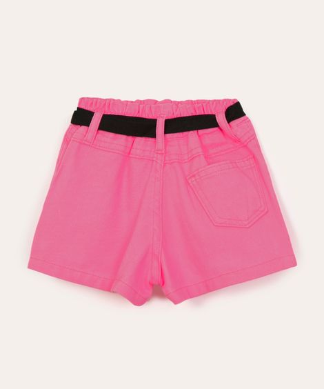 short saia infantil de sarja com cinto rosa