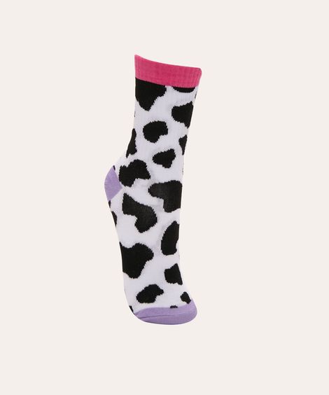 meia cano longo animal print branco
