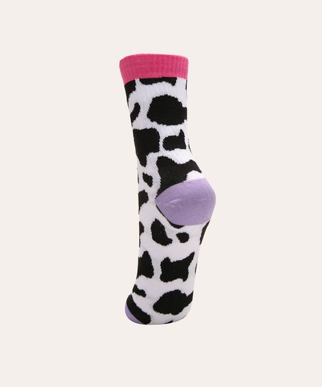 meia cano longo animal print branco