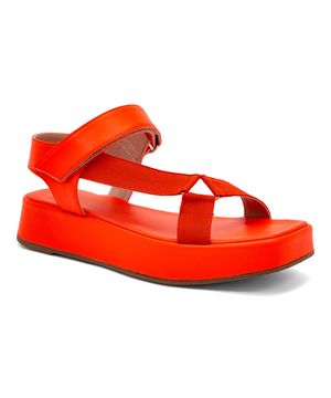 Sandalia  Papete Flatform Velcro Orange