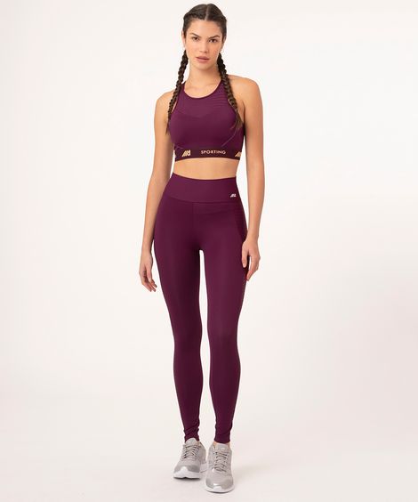 calça legging com recorte em tela roxa