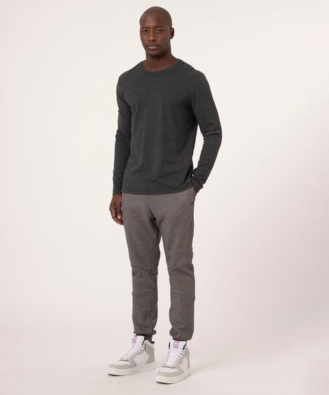 Calça Masculina Esportiva em Moletom com Bolsos Cinza Mescla Escuro