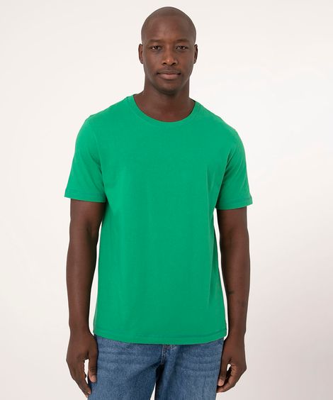 camiseta de algodão básica manga curta  verde médio