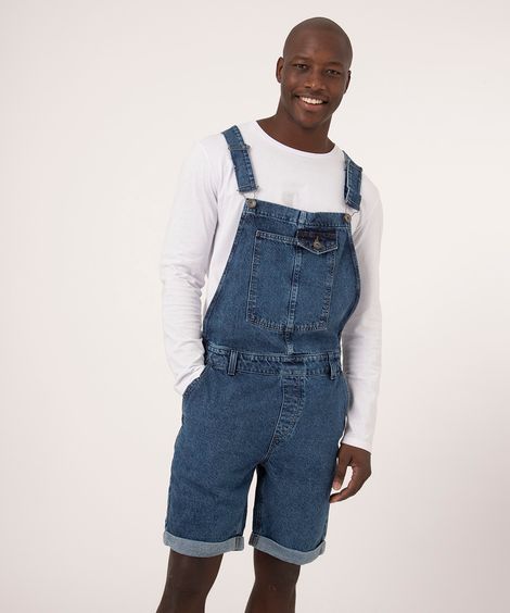 Macacão Curto Jeans Azul Escuro