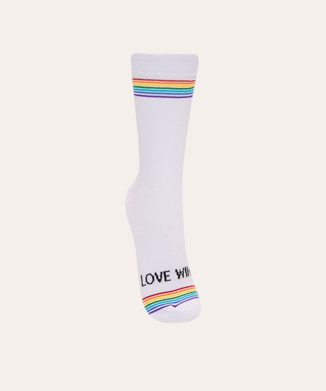 meia cano alto com listras pride branca