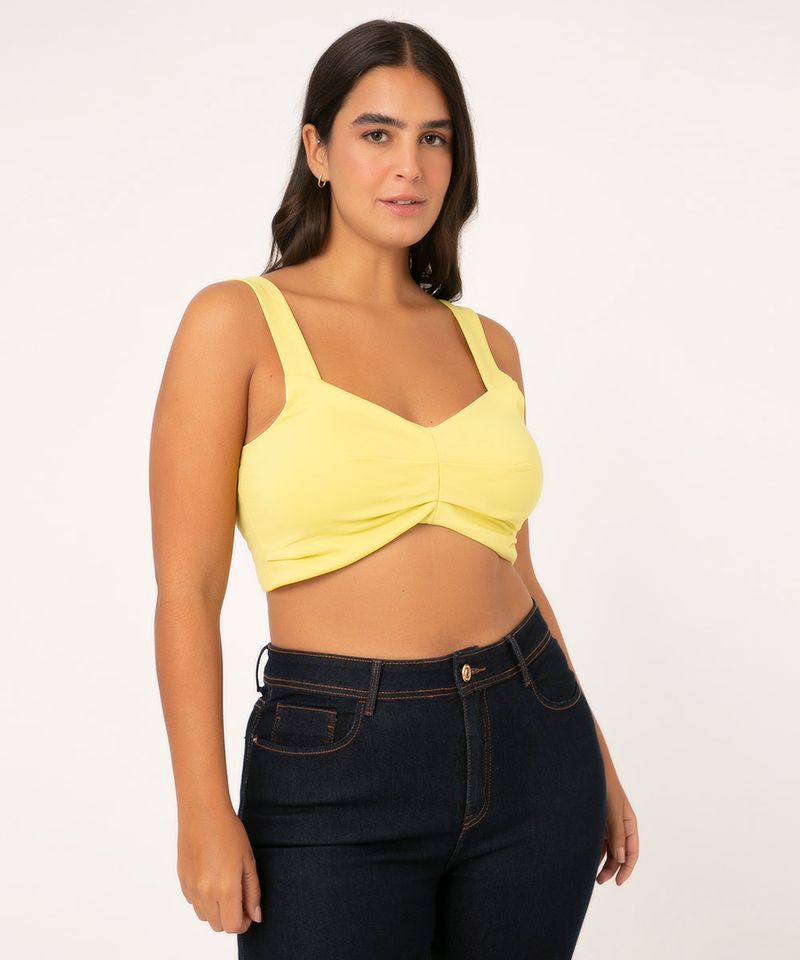 C&A BR Top Cropped Feminino Mindset Alça Fina Decote V Branco 