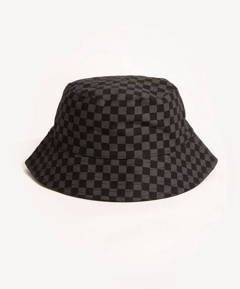 chapéu bucket hat quadriculado preto