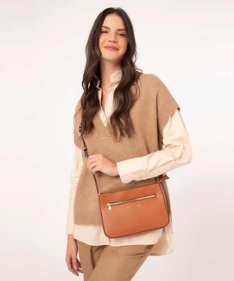 Bolsa Feminina Transversal Pequena Texturizada Caramelo